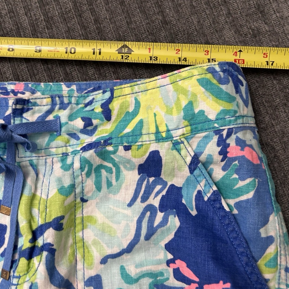 Lilly Pulitzer Womens Linen Wide Leg Pants Blue Green Pink Tropical Beach Size 4 - Picture 7 of 13